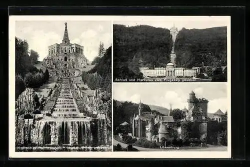 AK Kassel-Wilhelmshöhe, Schloss und Herkules, Löwenburg, Kaskaden