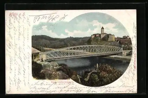 AK Halle a. S., Burg Giebichenstein mit Saalebrücke
