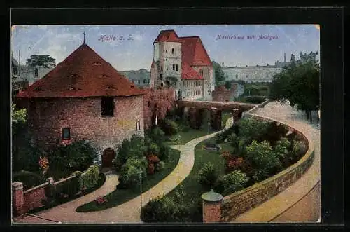 AK Halle a. S., Moritzburg mit Anlagen