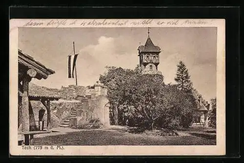 AK Burgruine Teck, Ansicht mit Mauer und Treppe
