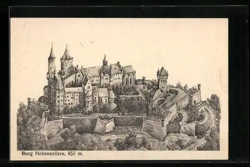 Künstler-AK Burg Hohenzollern, Ansicht von oben