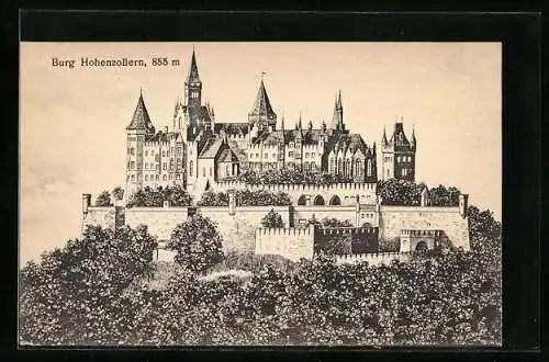 Goldfenster-AK Hechingen, Burg Hohenzollern mit leuchtenden Fenstern