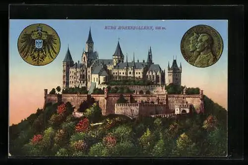 AK Burg Hohenzollern mit Münzen