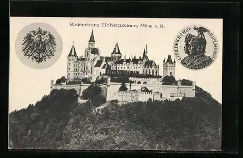 AK Kaiserburg Hohenzollern mit Bildnis Friedrich I. und Kaiser Wilhelm II.