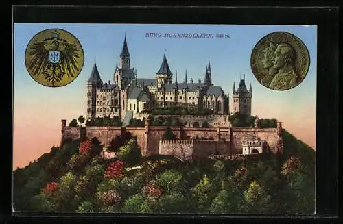 AK Burg Hohenzollern mit Münzen