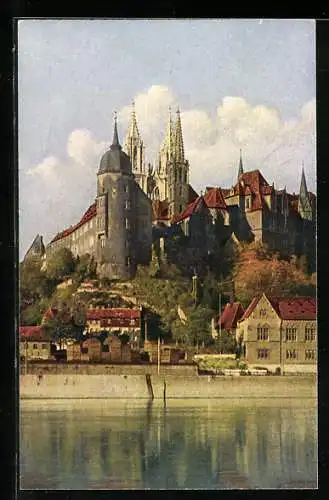 AK Meissen, Albrechtsburg von der Elbseite aus gesehen