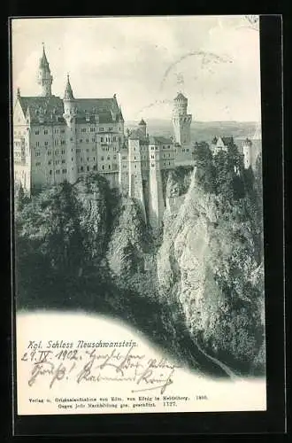 AK Kgl. Schloss Neuschwanstein, Ansicht aus der Vogelschau