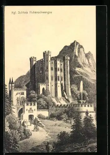 Künstler-AK Kgl. Schloss Hohenschwangau, Historische Ansicht
