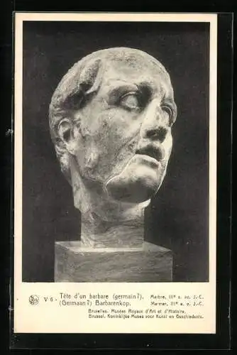 AK Bruxelles, Musées Royaux d`Art et d`Histoire, Tete d`un barbare