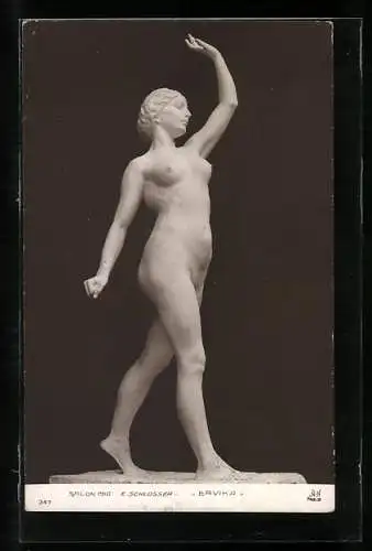 AK Statue Nackte Frau balanciert