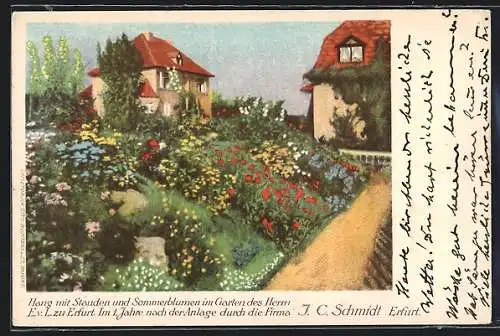 AK Erfurt, Hang mit Stauden und Sommerblumen im Garten des Herrn Ev. L. zu Erfurt angelegt d. die Firma J. C. Schmidt