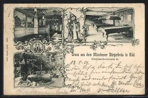 AK Kiel, Gasthaus Münchner Bürgerbräu, Offizier-Zimmer, Billardsalon, Schumacherstrasse 20