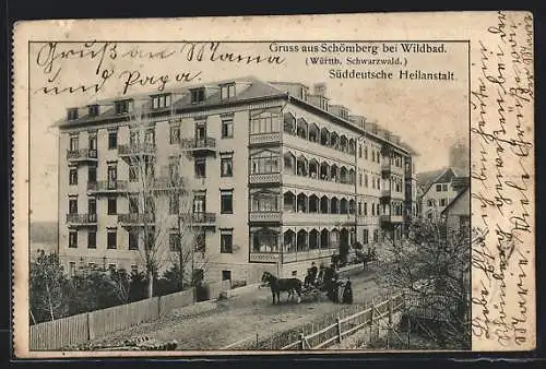 AK Schömberg /Wildbad, Süddeutsche Heilanstalt mit Strasse aus der Vogelschau