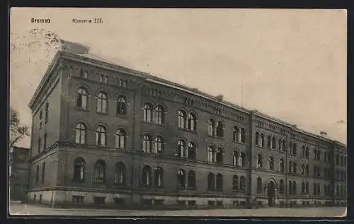 AK Bremen, Kaserne III., von der Strasse gesehen