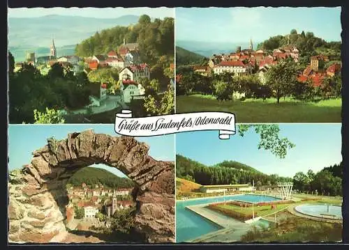 AK Lindenfels /Odenwald, Teilansicht, Schwimmbad, Tor