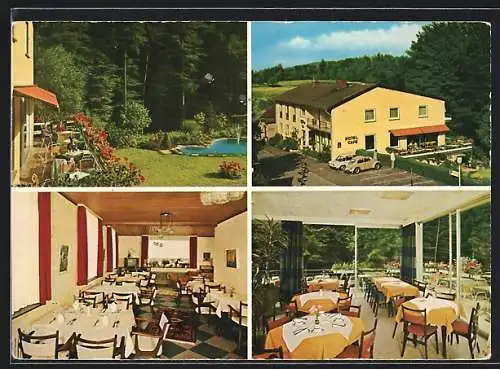 AK Lindenfels-Seidenbuch im Odenwald, Hotel-Cafe Bellevue, Innenansicht, Terrasse