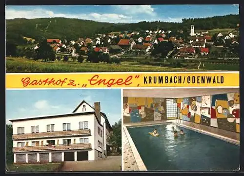 AK Krumbach /Odenwald, Gasthof zum Engel, Innenansicht Schwimmbad, Teilansicht