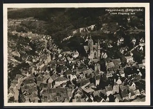 AK Heppenheim /Bergstrasse, Teilansicht mit Kirche, Fliegeraufnahme