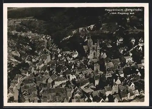 AK Heppenheim /Bergstrasse, Teilansicht mit Kirche, Fliegeraufnahme