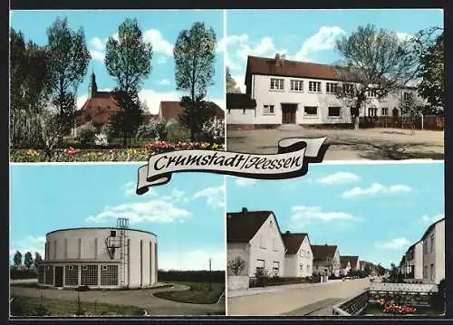 AK Crumstadt /Hessen, Kirche, Rundbau, Strassenpartie
