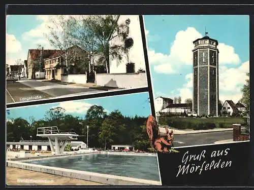 AK Mörfelden, Langstrasse, Waldschwimmbad, Turm