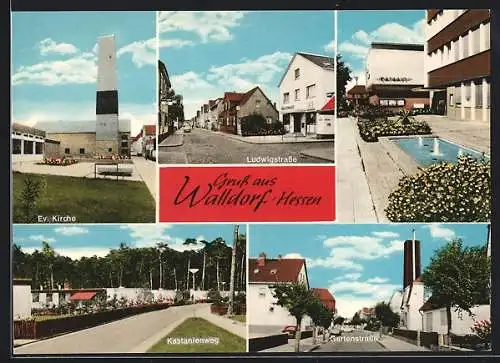 AK Walldorf /Hessen, Evangelische Kirche, Ludwigstrasse, Gartenstrasse