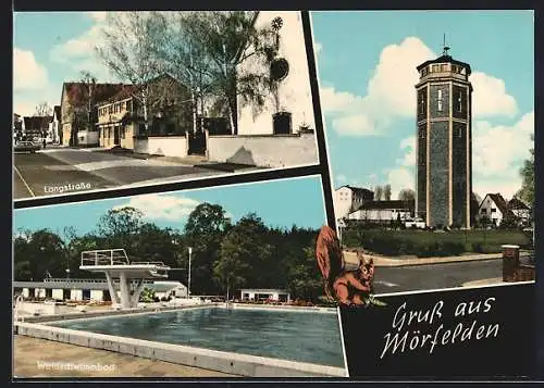 AK Mörfelden, Langstrasse, Waldschwimmbad, Turm