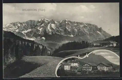 AK Wildbichl, Ortsansicht mit Bergpanorama