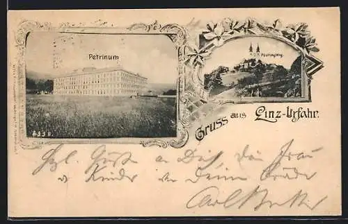 Passepartout-AK Linz, Urfahr, Petrinum, Pöstlingberg, Blumen