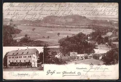 AK Glasenbach, Stanzinghof, Totalansicht mit Feldern aus der Vogelschau