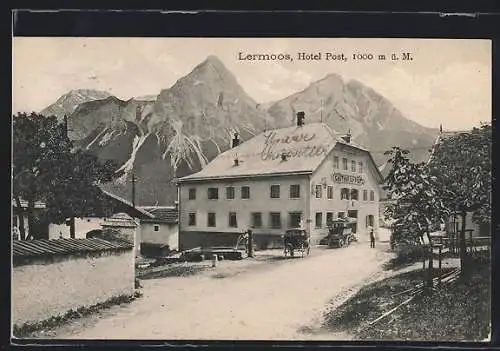 AK Lermoos, Blick zum Hotel Post
