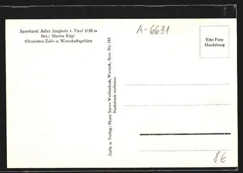 AK Jungholz /Tirol, Sporthotel Adler M. Kögl mit Strasse und Bergpanorama