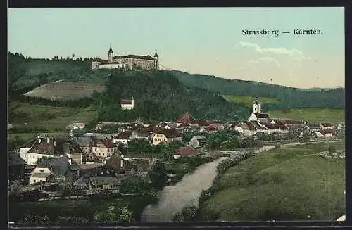 AK Strassburg /Kärnten, Ortsansicht mit Fluss und Burg