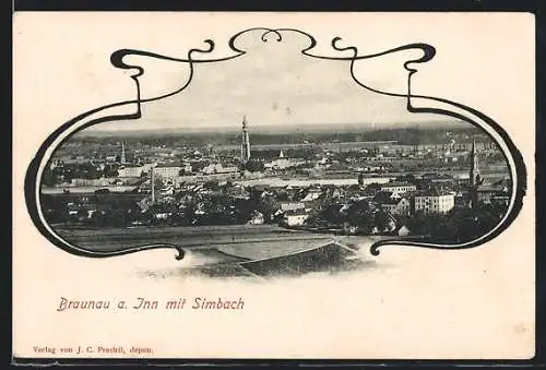 AK Braunau a. Inn, Teilansicht mit Simbach