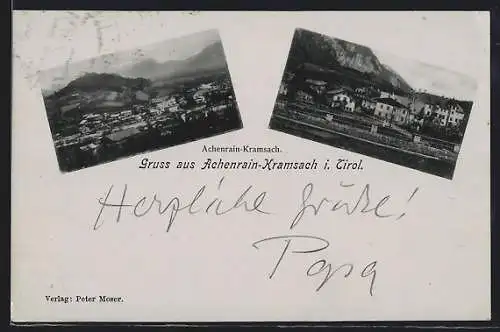 AK Achenrain-Kramsach /Tirol, Teilansicht, Gesamtansicht mit Bergpanorama