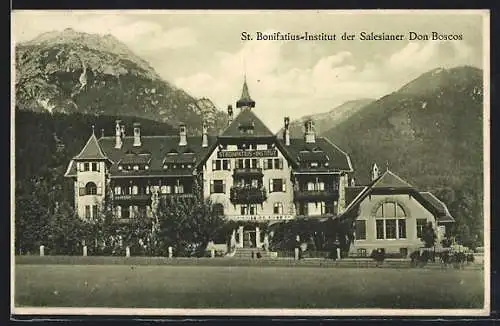 AK Fulpmes /Stubai, St. Bonifatius-Institut der Salesianer Don Boscos vor Bergpanorama