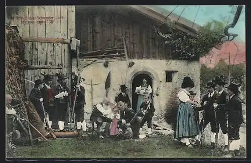 AK Schwaz, Abschied des Schwazer Landsturmes anno 1809, nachgestellte Szene