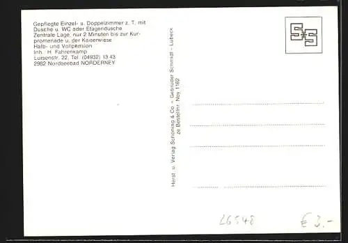AK Norderney, Pension Schipper H. Fahrenkamp, Luisenstrasse 22