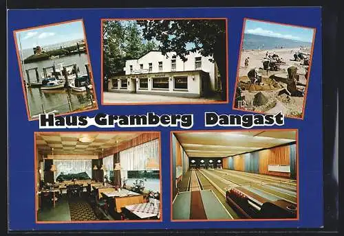 AK Dangast /Varel, Pension Haus Gramberg H. Boomgaarden, Hafen, Strand