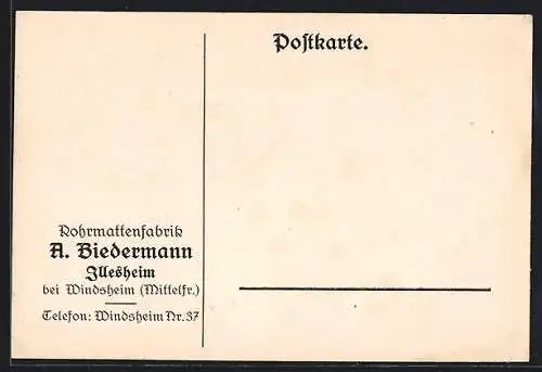 AK Illesheim /Windsheim, Rohrmattenfabrik A, Biedermann, Korrespondenzkarte