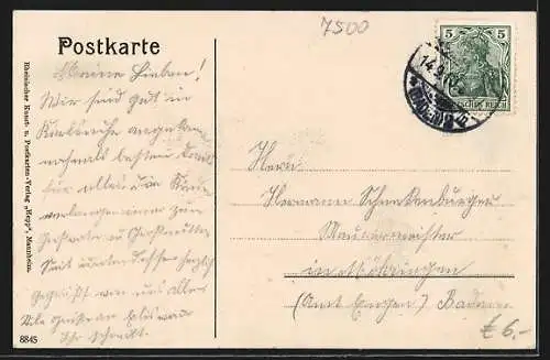 AK Karlsruhe i. B., Stefanplatz mit Brunnen und Kutsche