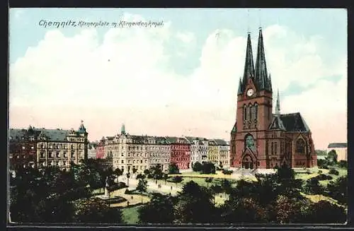 AK Chemnitz, Körnerplatz mit Körnerdenkmal