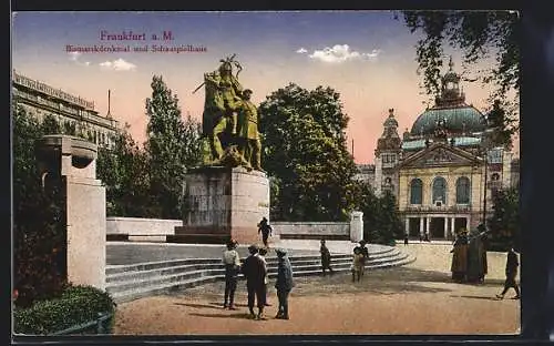 AK Frankfurt /Main, Bismarckdenkmal und Schauspielhaus