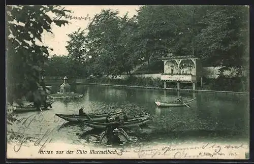 AK Barmen, Restaurant Villa Murmelbach, Teich mit Booten
