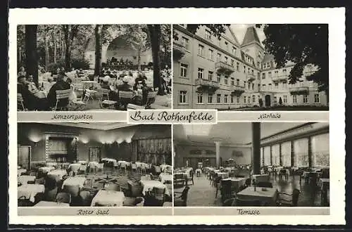 AK Bad Rothenfelde, Kurhaus, Innenansicht Roter Saal und Terrasse