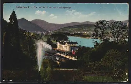 AK Rolandseck a. Rh., Bahnhof mit Blick auf das Siebengebirge