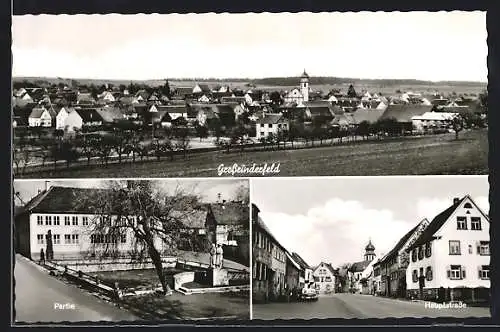 AK Grossrinderfeld, Kriegerdenkmal, Hauptstrasse und Gesamtansicht