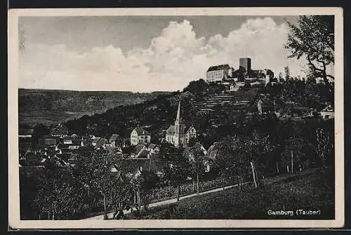 AK Gamburg /Tauber, Teilansicht mit Kirche