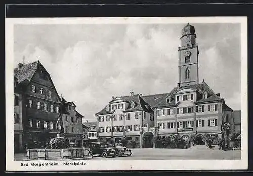 AK Bad Mergentheim, Marktplatz mit Gasthof Bayerischer Hof und Brunnen