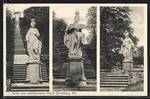 AK Maria Ehrenberg /Ufr., Kirche und Treppe mit Denkmal